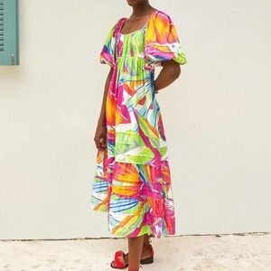 NWT Farm rio Rainbow Leaves Open Back Midi Dress